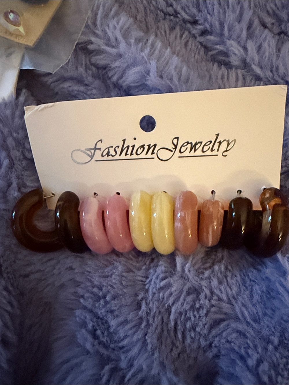 Fashion Jewelry Pastel Resin Hoop Earrings Trio - Pink, Yellow, Brown